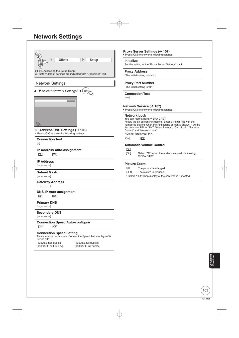 Network settings | Philips DIGA DMR-XS350EB User Manual | Page 103 / 140