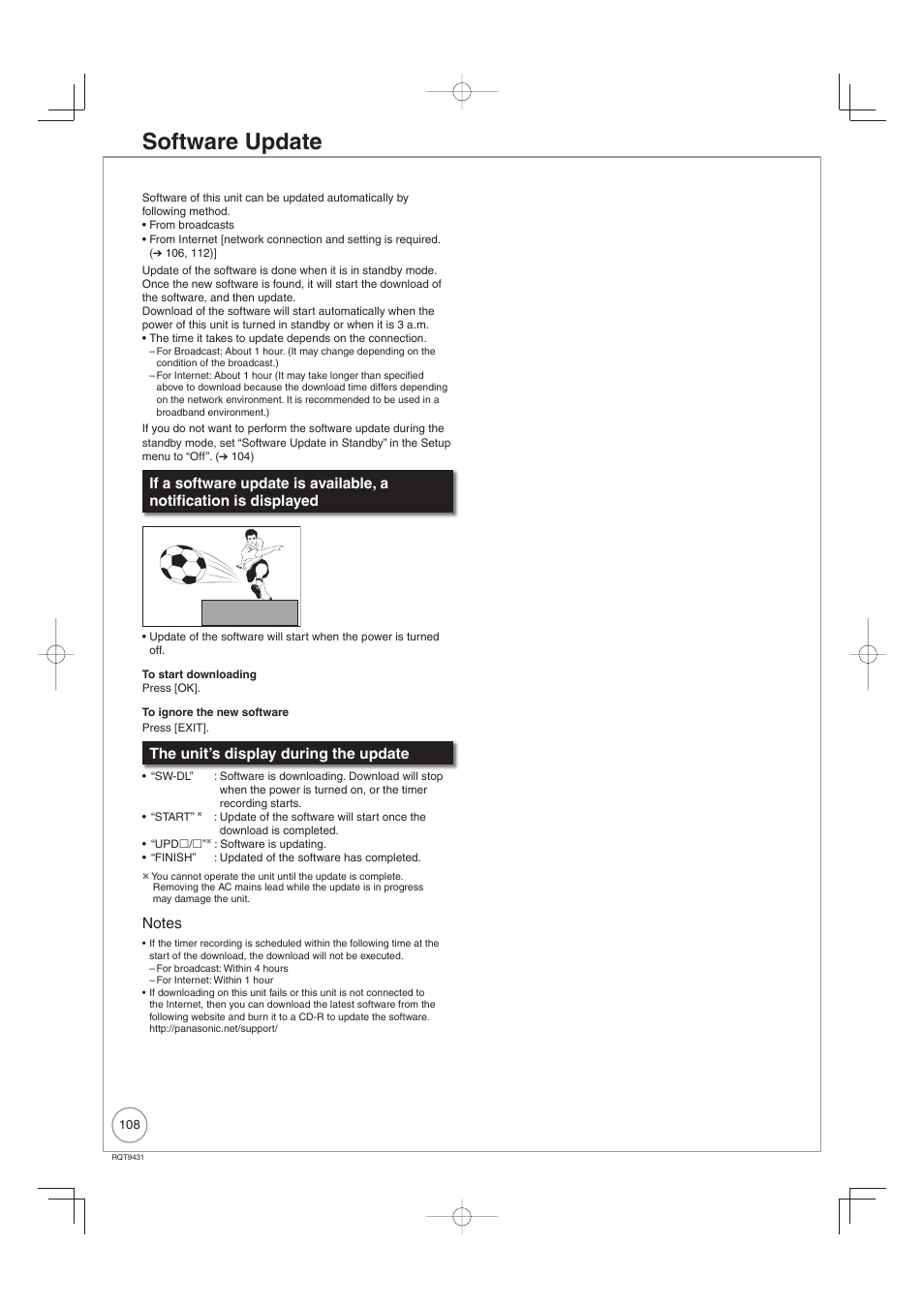 Software update, The unit’s display during the update | Philips DIGA DMR-XS350EB User Manual | Page 108 / 140