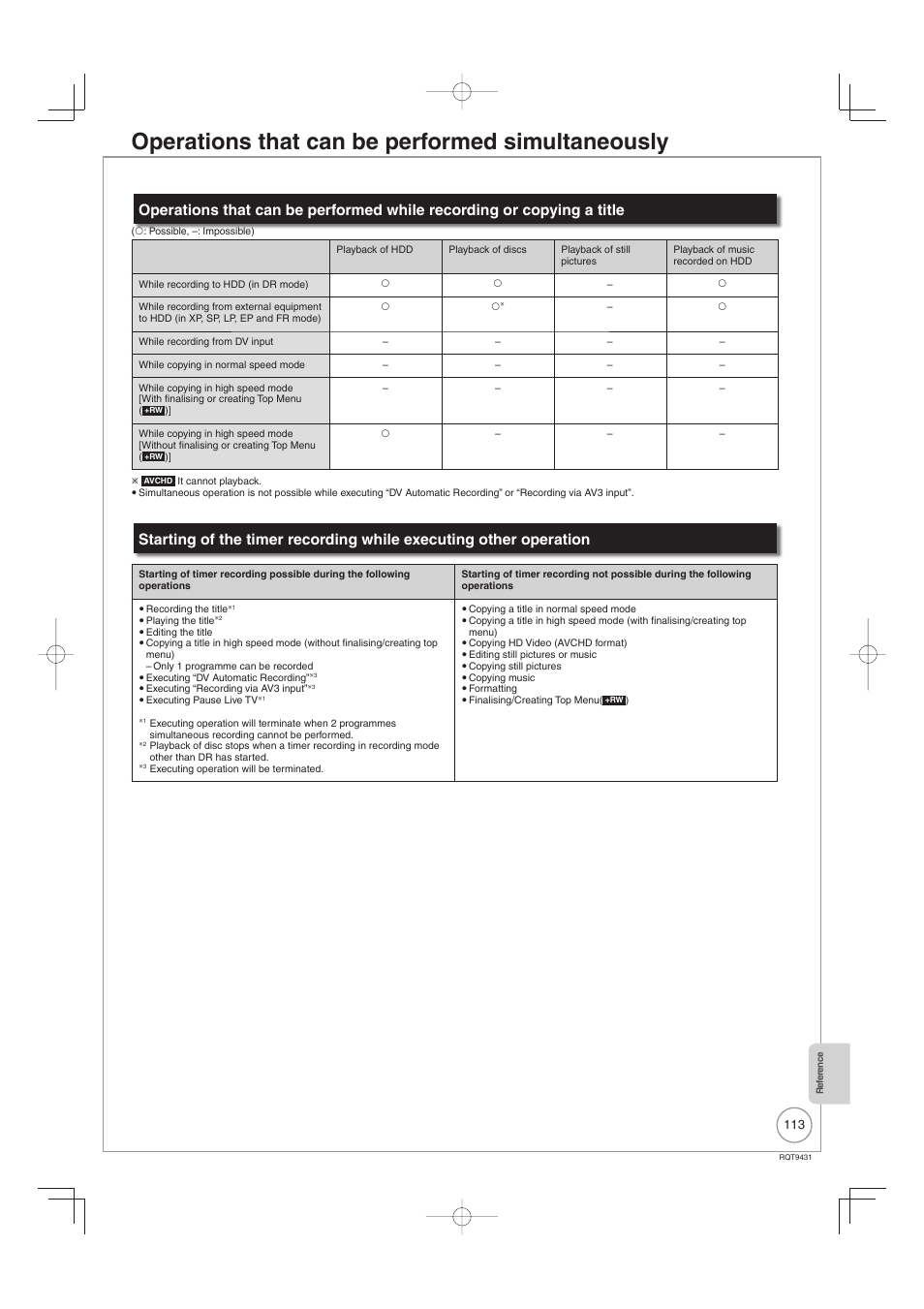 Operations that can be performed simultaneously | Philips DIGA DMR-XS350EB User Manual | Page 113 / 140