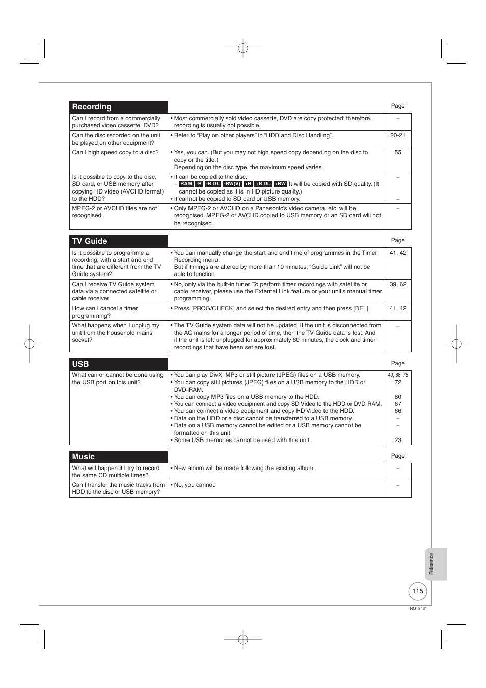 Recording, Tv guide, Music | Philips DIGA DMR-XS350EB User Manual | Page 115 / 140