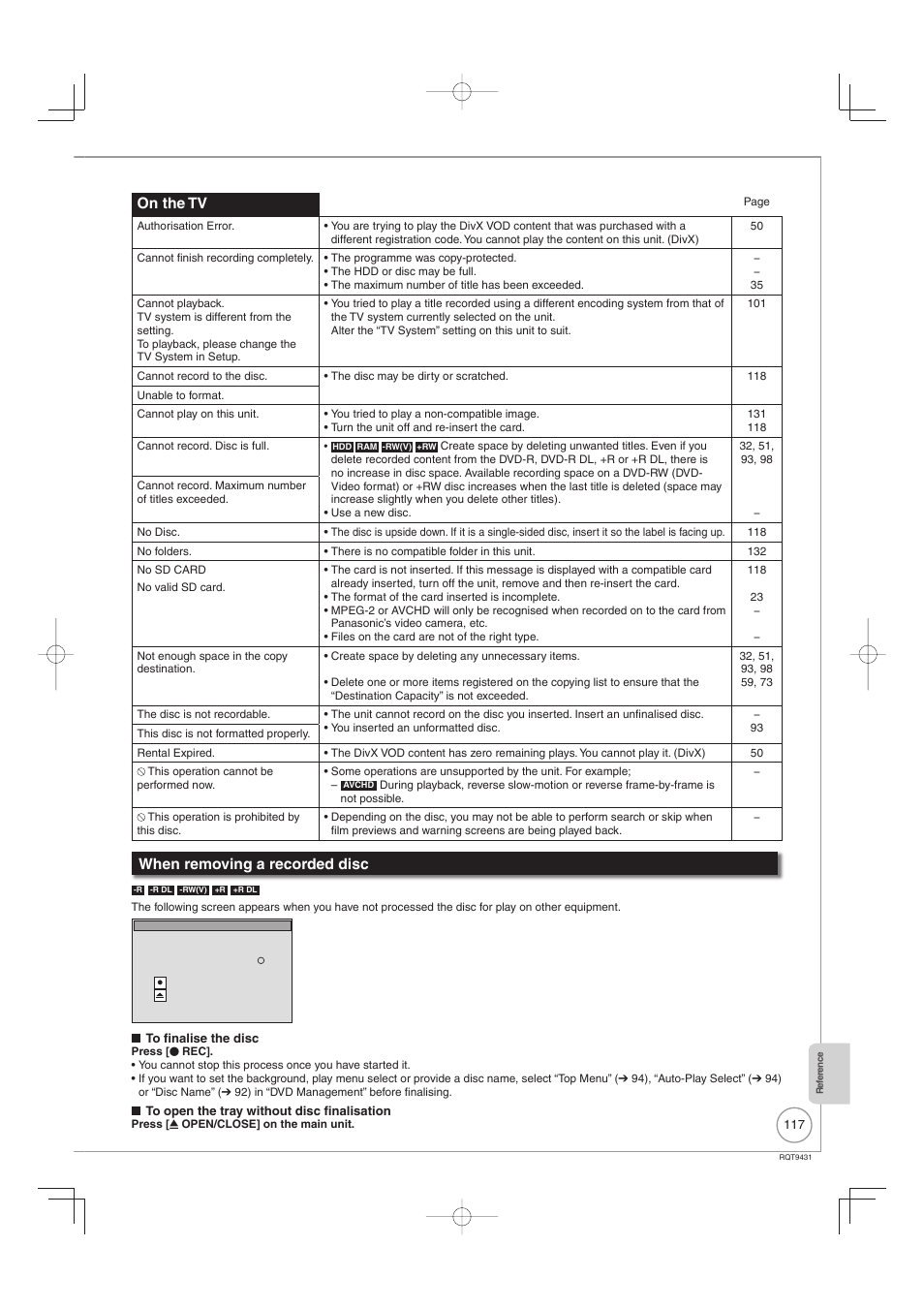 On the tv, When removing a recorded disc | Philips DIGA DMR-XS350EB User Manual | Page 117 / 140