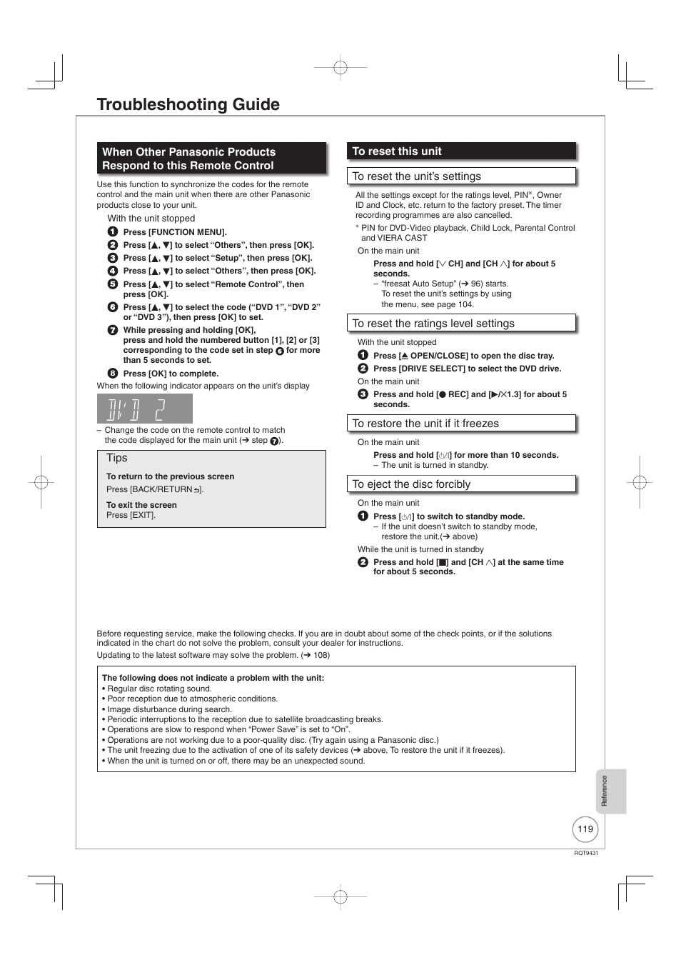 Troubleshooting guide, Tips | Philips DIGA DMR-XS350EB User Manual | Page 119 / 140