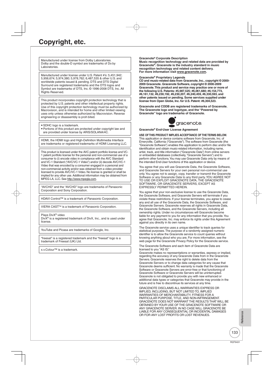 Copyright, etc | Philips DIGA DMR-XS350EB User Manual | Page 133 / 140