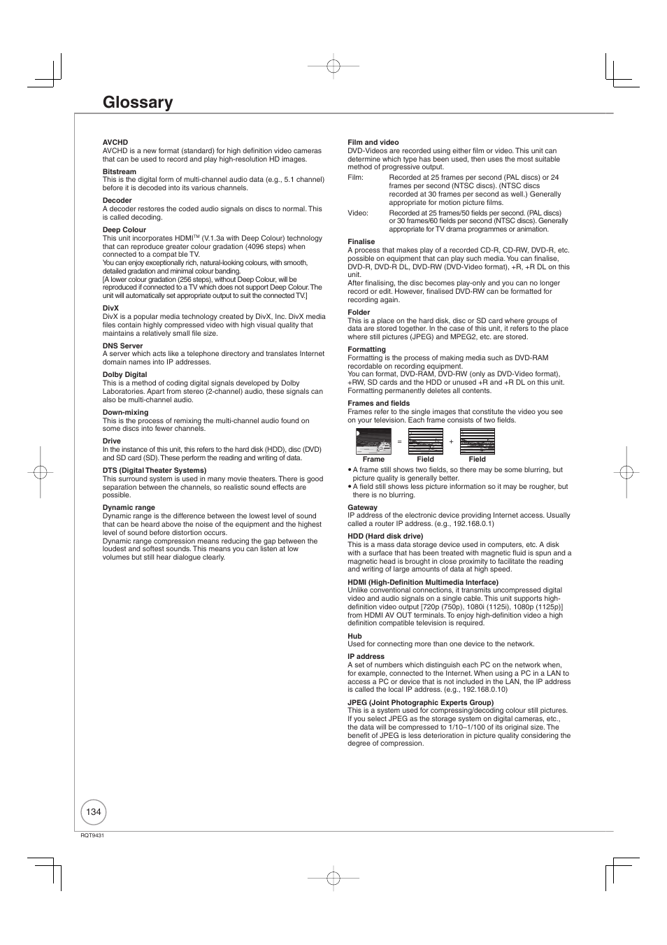 Glossary | Philips DIGA DMR-XS350EB User Manual | Page 134 / 140