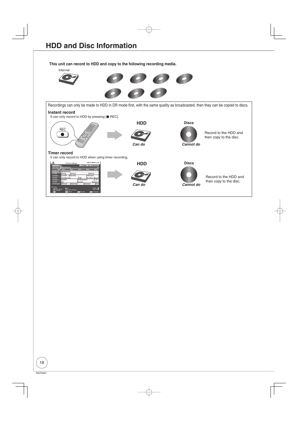 Hdd and disc information, Ch guide, Timer record | Philips DIGA DMR-XS350EB User Manual | Page 18 / 140