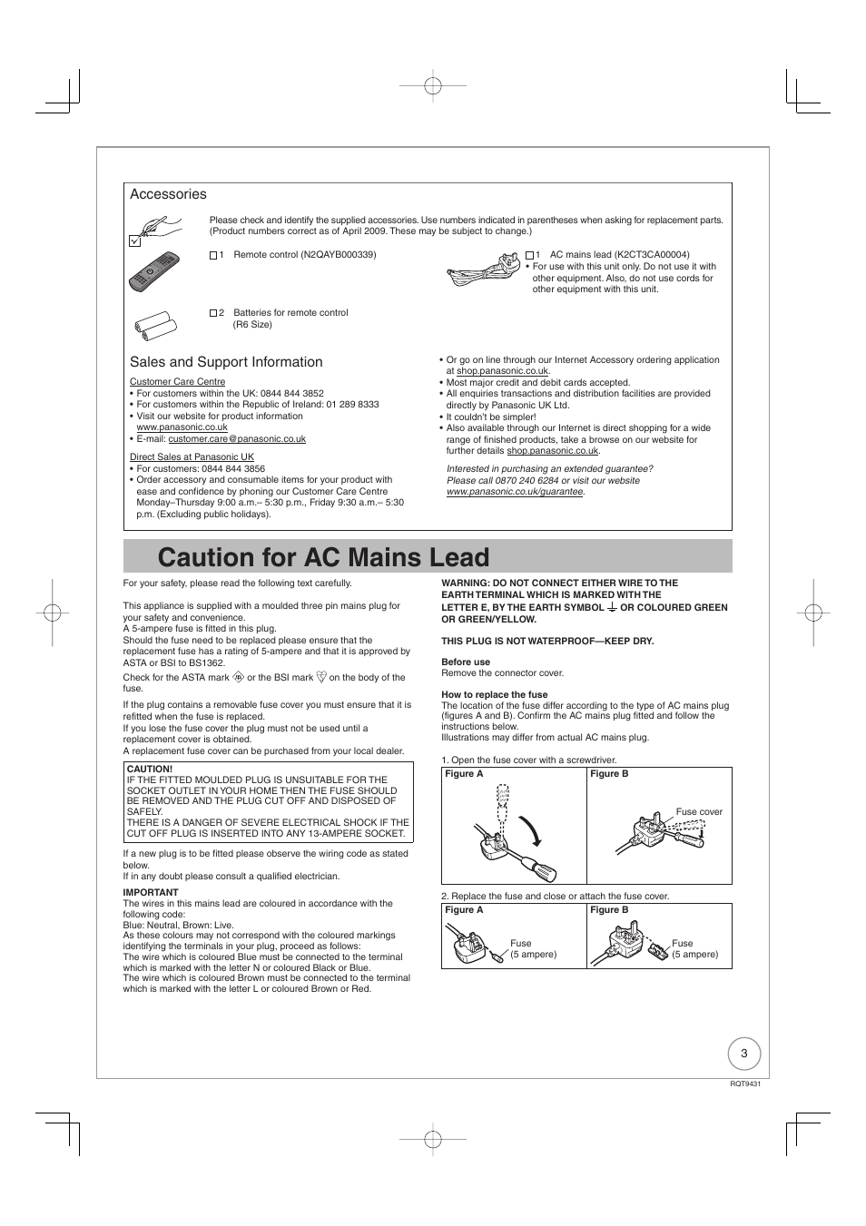 Caution for ac mains lead, Accessories, Sales and support information | Philips DIGA DMR-XS350EB User Manual | Page 3 / 140