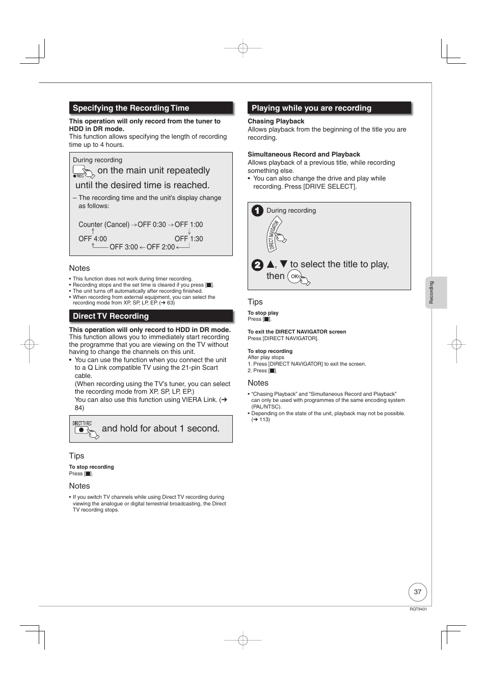 And hold for about 1 second, E, r to select the title to play, then | Philips DIGA DMR-XS350EB User Manual | Page 37 / 140