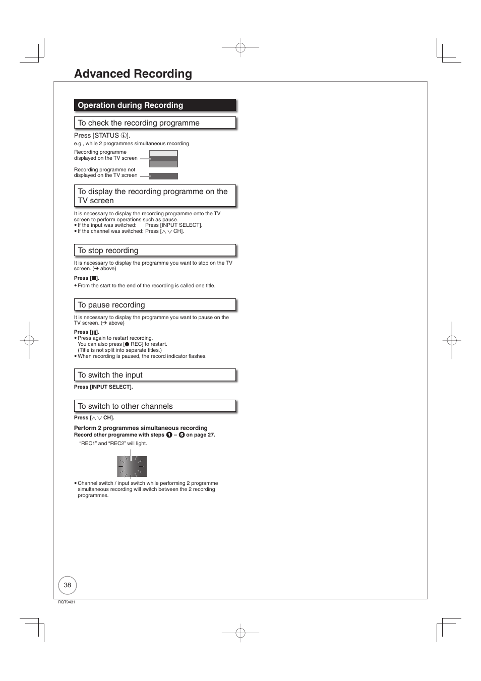 Advanced recording | Philips DIGA DMR-XS350EB User Manual | Page 38 / 140