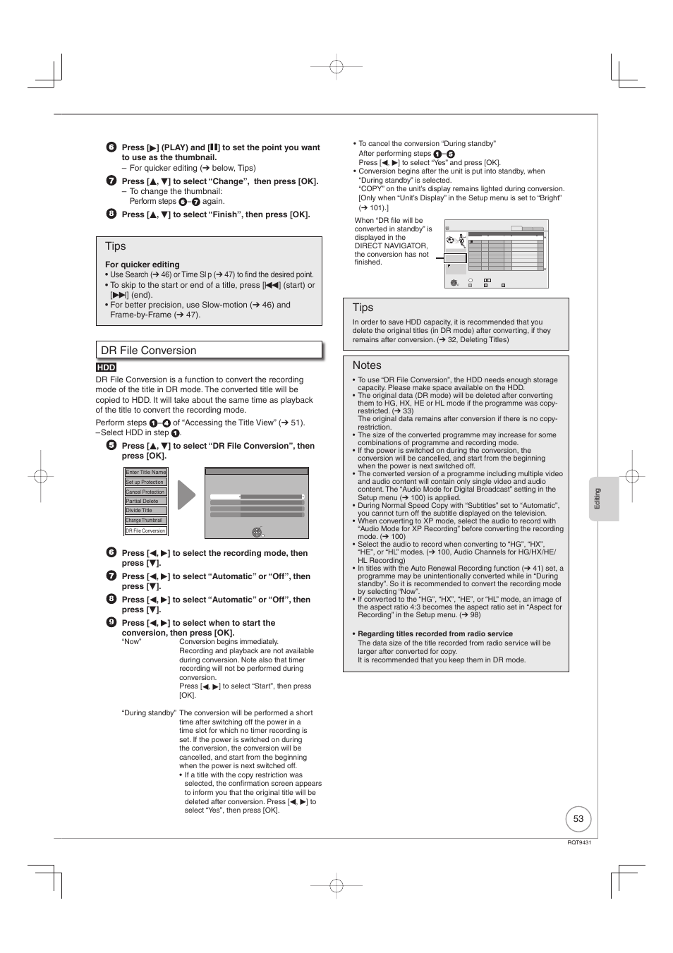 Tips, Dr file conversion | Philips DIGA DMR-XS350EB User Manual | Page 53 / 140