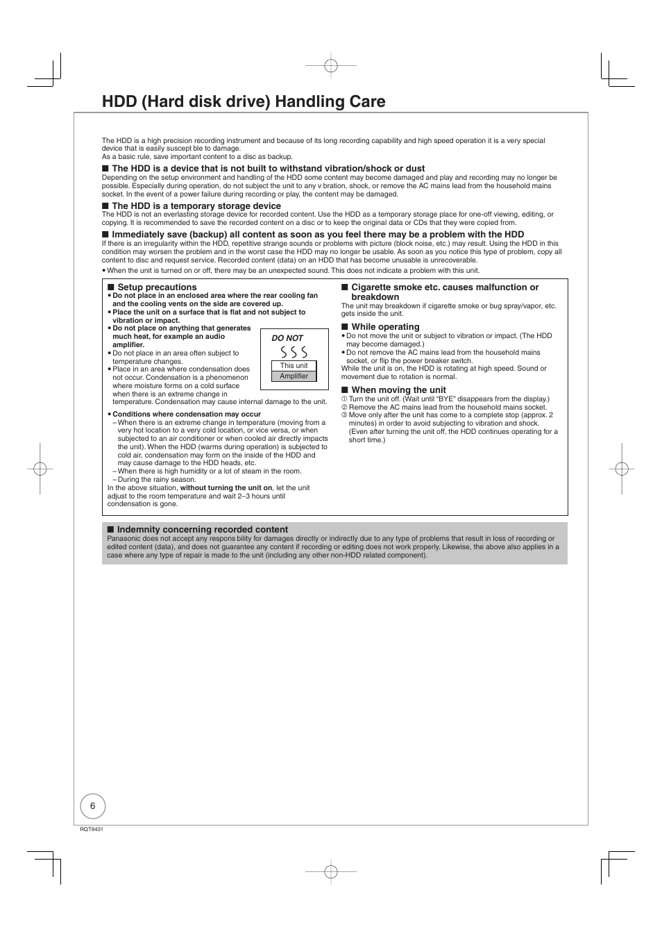 Hdd (hard disk drive) handling care | Philips DIGA DMR-XS350EB User Manual | Page 6 / 140