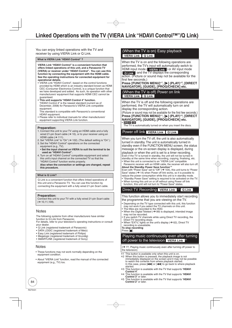 When the tv is on) easy playback, When the tv is off) power on link, Power off link | Direct tv recording | Philips DIGA DMR-XS350EB User Manual | Page 84 / 140