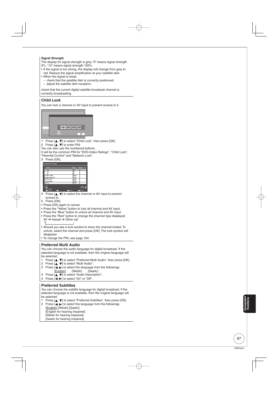 Child lock, Preferred multi audio, Preferred subtitles | Philips DIGA DMR-XS350EB User Manual | Page 97 / 140