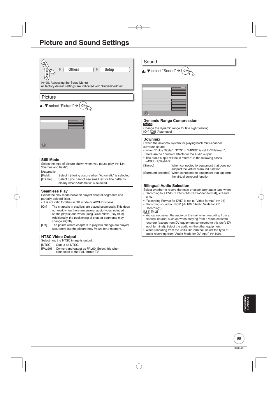 Picture and sound settings, Picture, Sound | Others setup | Philips DIGA DMR-XS350EB User Manual | Page 99 / 140