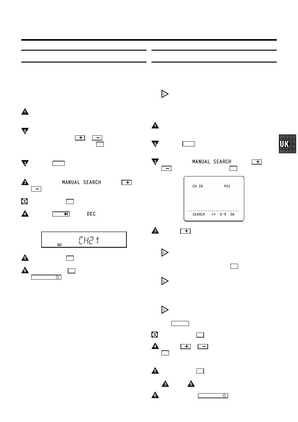 Ch21, Allocating a decoder, Manual tv channel search | Philips VR400 User Manual | Page 10 / 26