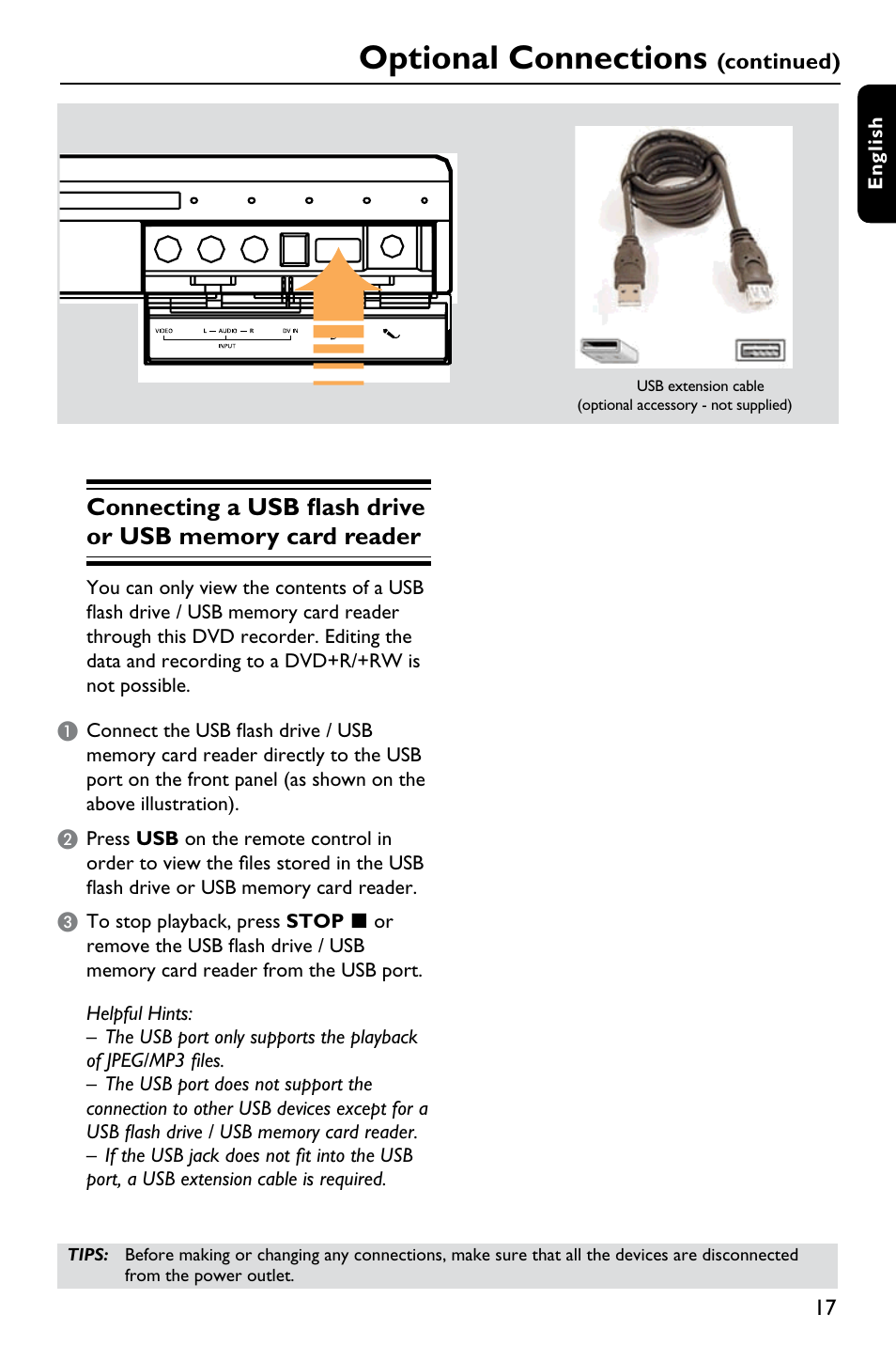 Optional connections | Philips DVDR3375/93 User Manual | Page 17 / 59