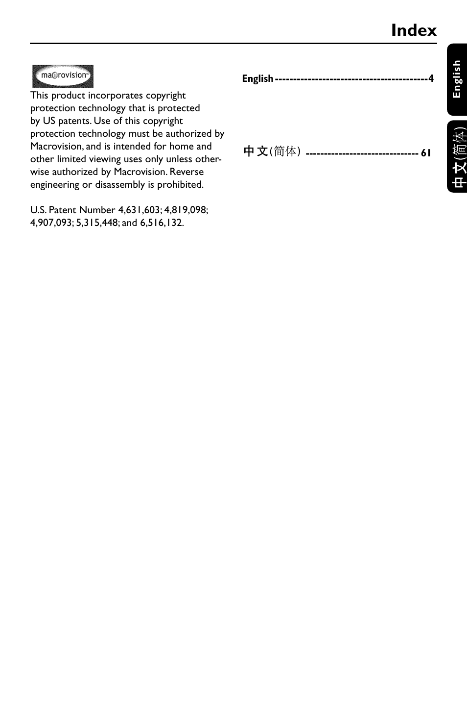 Index | Philips DVDR3375/93 User Manual | Page 3 / 59