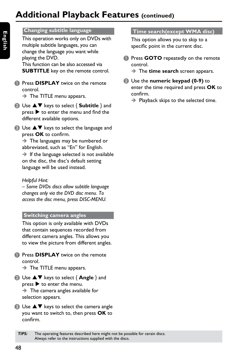 Additional playback features | Philips DVDR3375/93 User Manual | Page 48 / 59