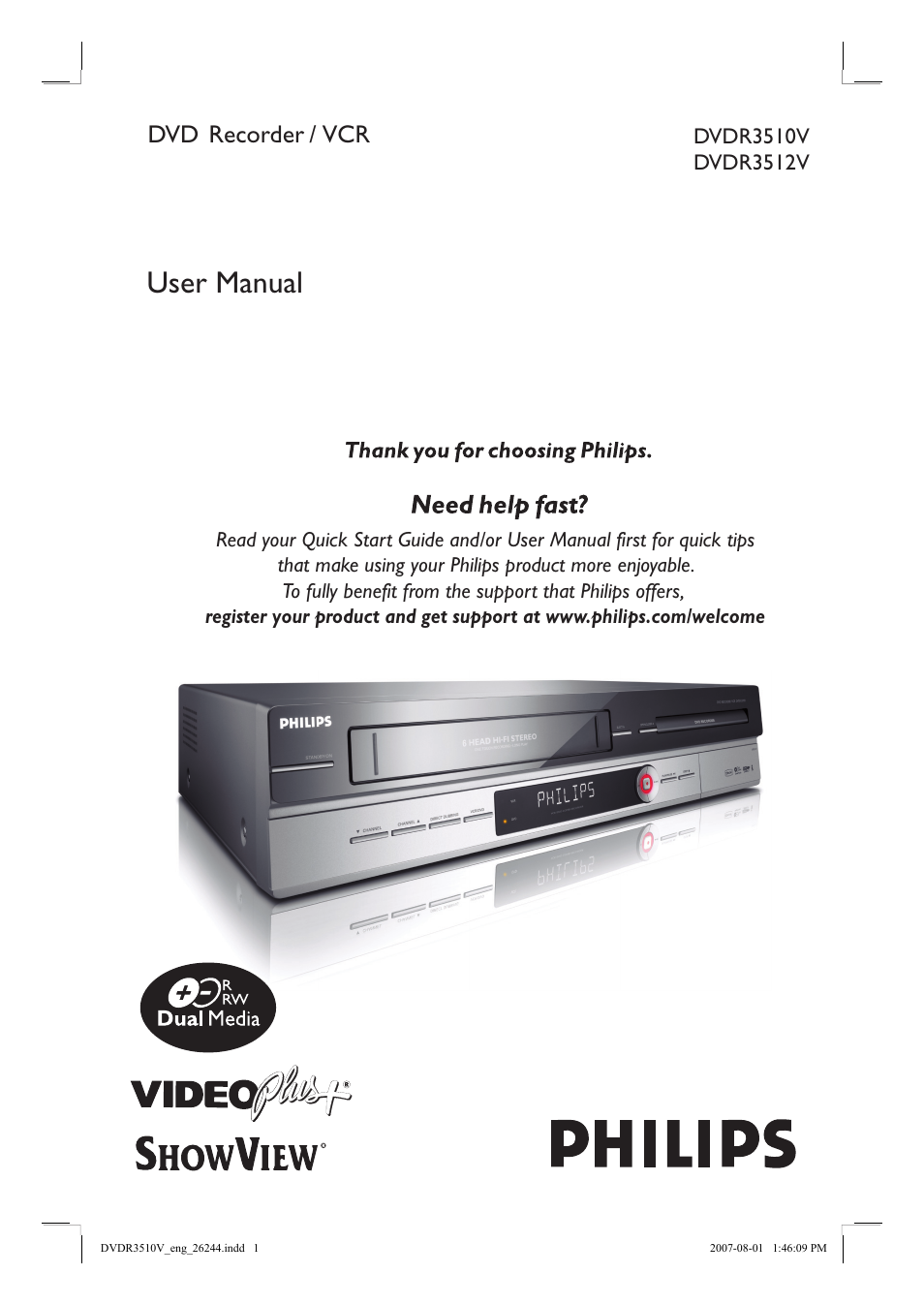 Philips DVDR3512V User Manual | 74 pages