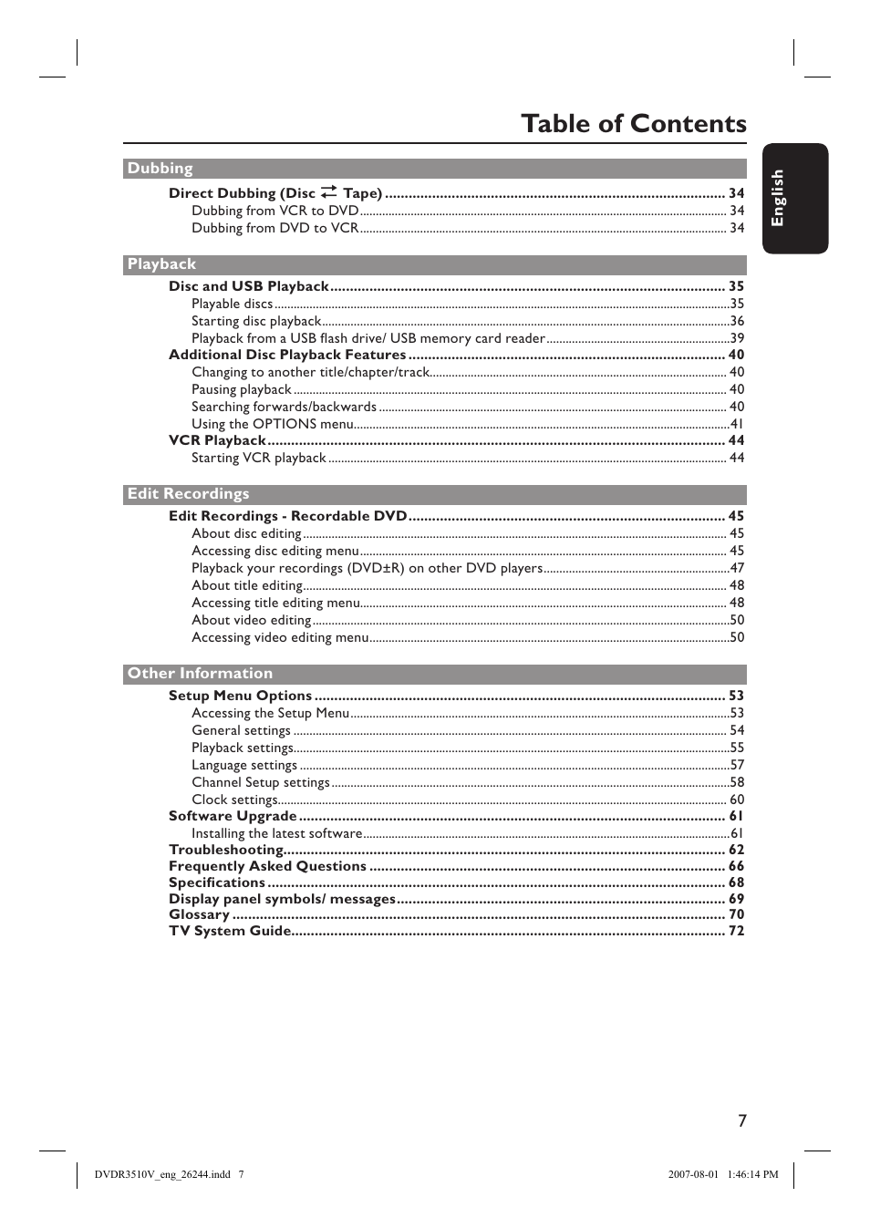 Philips DVDR3512V User Manual | Page 7 / 74