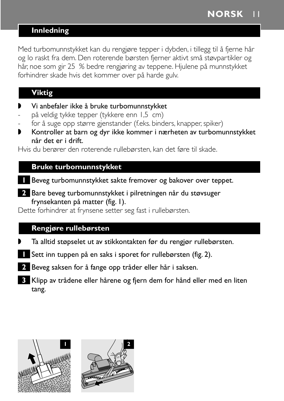 Norsk | Philips Turbo Nozzle FC8043 User Manual | Page 11 / 44