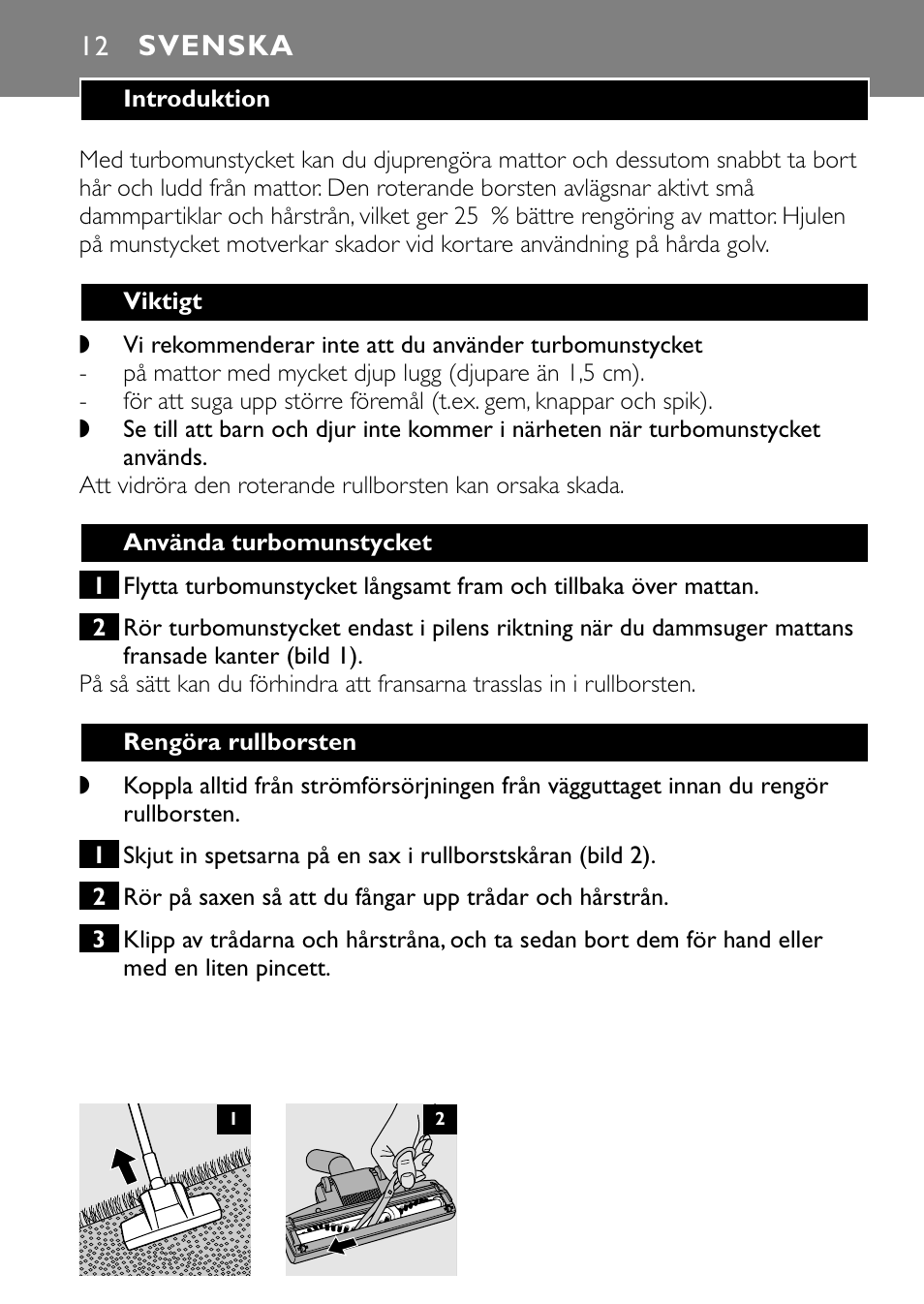 Svenska | Philips Turbo Nozzle FC8043 User Manual | Page 12 / 44