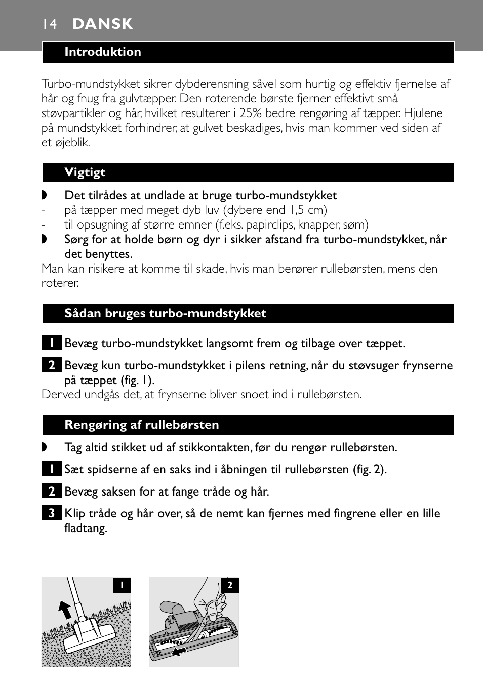 Dansk | Philips Turbo Nozzle FC8043 User Manual | Page 14 / 44