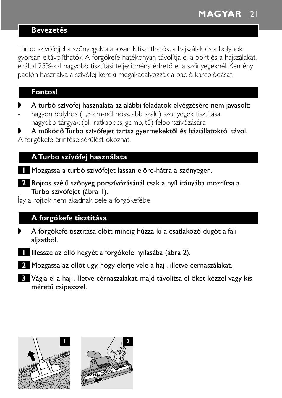 Magyar | Philips Turbo Nozzle FC8043 User Manual | Page 21 / 44