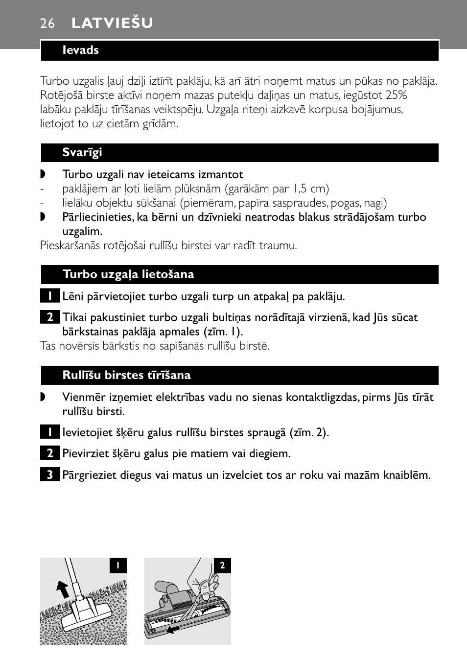 Latviešu | Philips Turbo Nozzle FC8043 User Manual | Page 26 / 44