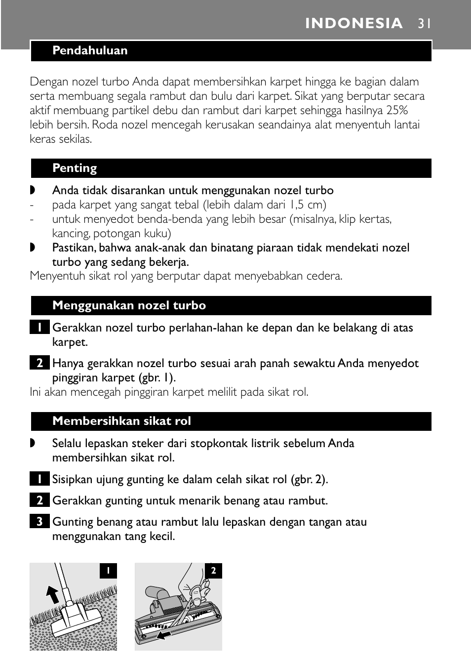Indonesia | Philips Turbo Nozzle FC8043 User Manual | Page 31 / 44