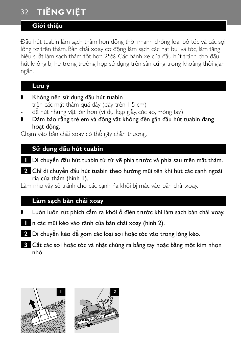 Ti”ng vi◊t | Philips Turbo Nozzle FC8043 User Manual | Page 32 / 44