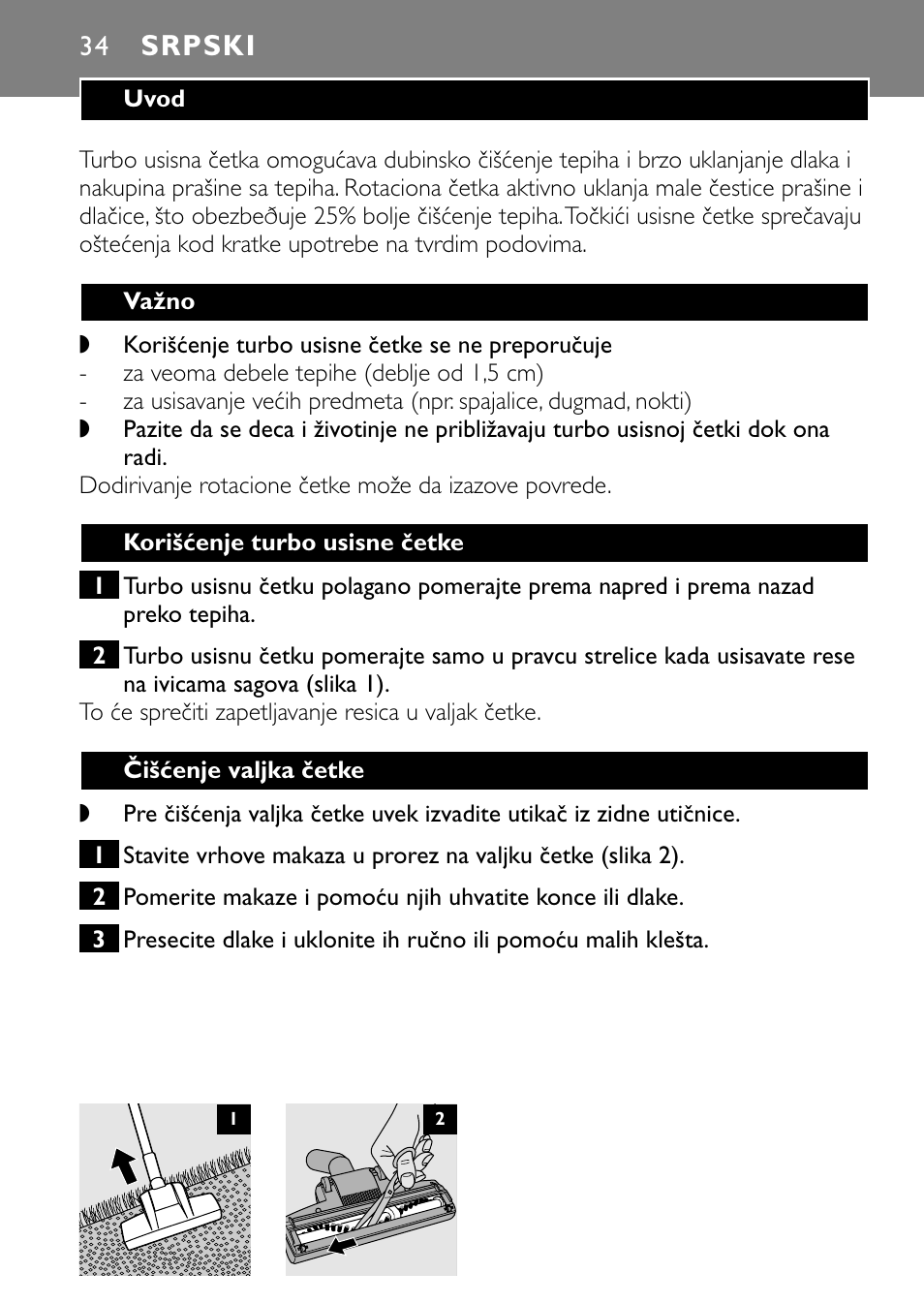 Srpski | Philips Turbo Nozzle FC8043 User Manual | Page 34 / 44
