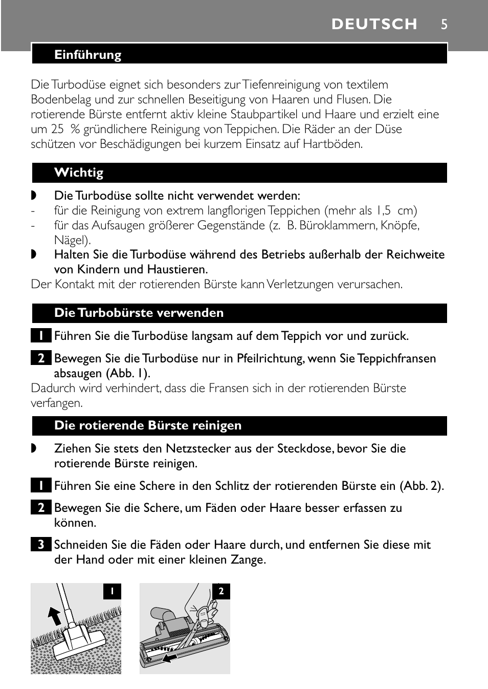 Deutsch | Philips Turbo Nozzle FC8043 User Manual | Page 5 / 44