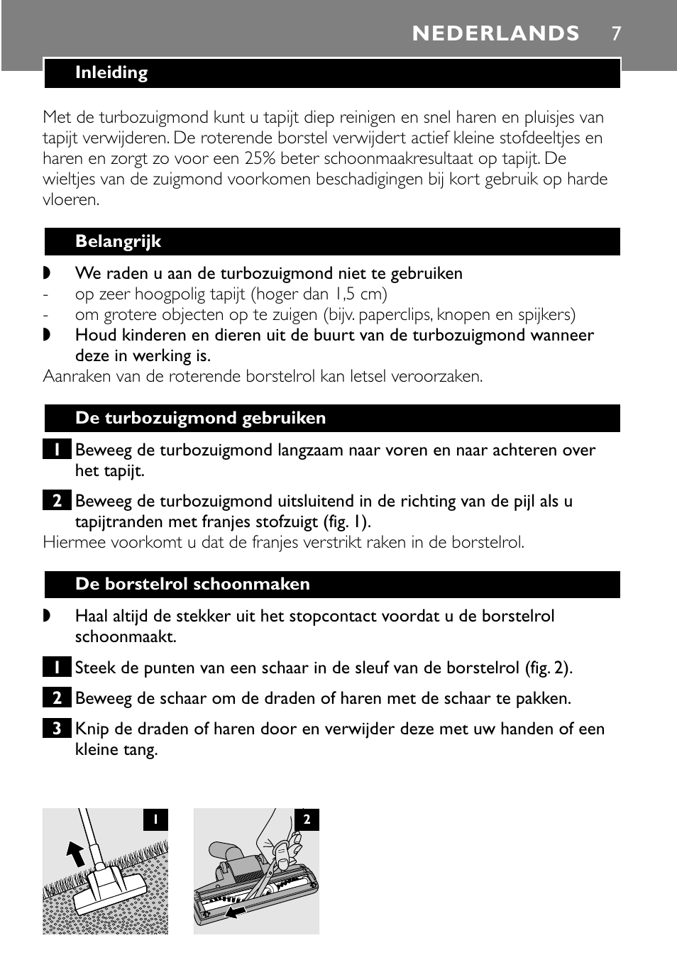 Nederlands | Philips Turbo Nozzle FC8043 User Manual | Page 7 / 44
