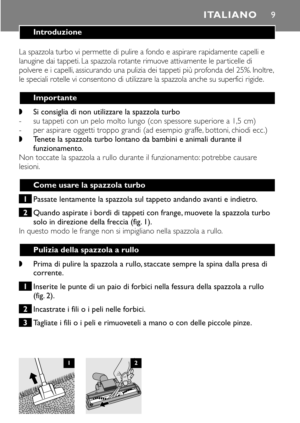 Italiano | Philips Turbo Nozzle FC8043 User Manual | Page 9 / 44