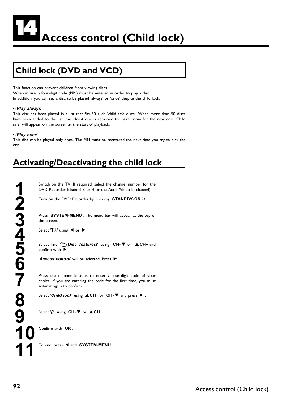 Access control (child lock) | Philips DVDR 80 User Manual | Page 104 / 228