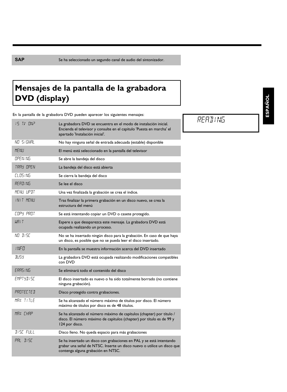 Reading | Philips DVDR 80 User Manual | Page 121 / 228