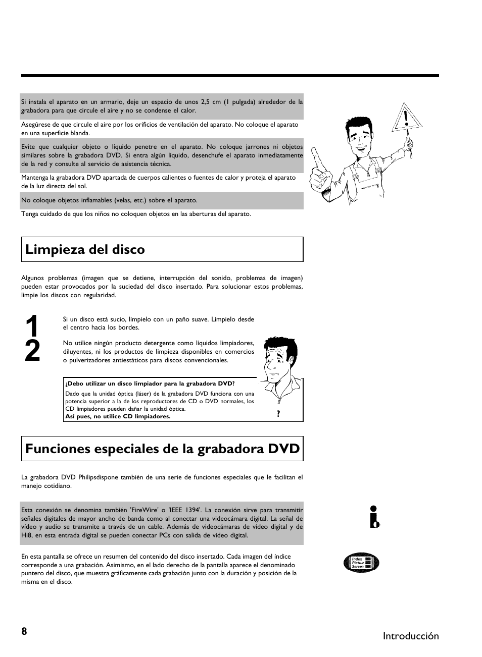 Limpieza del disco, Funciones especiales de la grabadora dvd | Philips DVDR 80 User Manual | Page 130 / 228