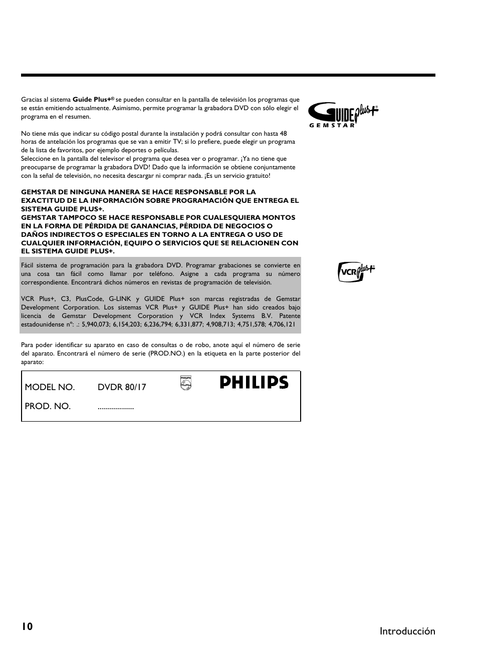 Introducción, Model no. dvdr 80/17 prod. no | Philips DVDR 80 User Manual | Page 132 / 228