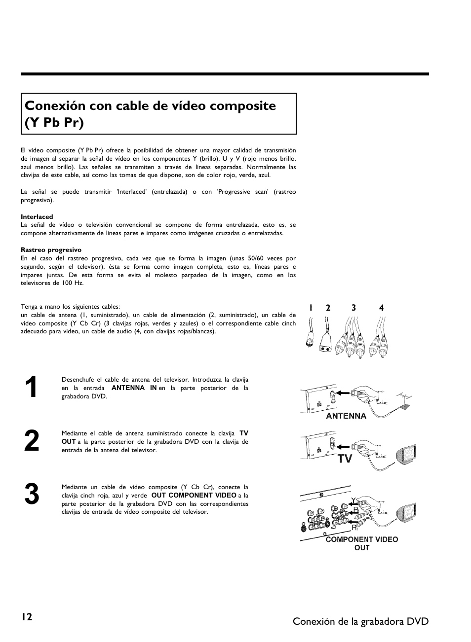 Conexión con cable de vídeo composite (y pb pr) | Philips DVDR 80 User Manual | Page 134 / 228