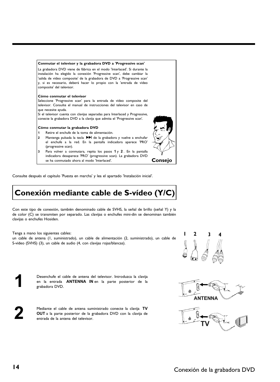 Conexión mediante cable de s vídeo (y/c), Conexión de la grabadora dvd | Philips DVDR 80 User Manual | Page 136 / 228