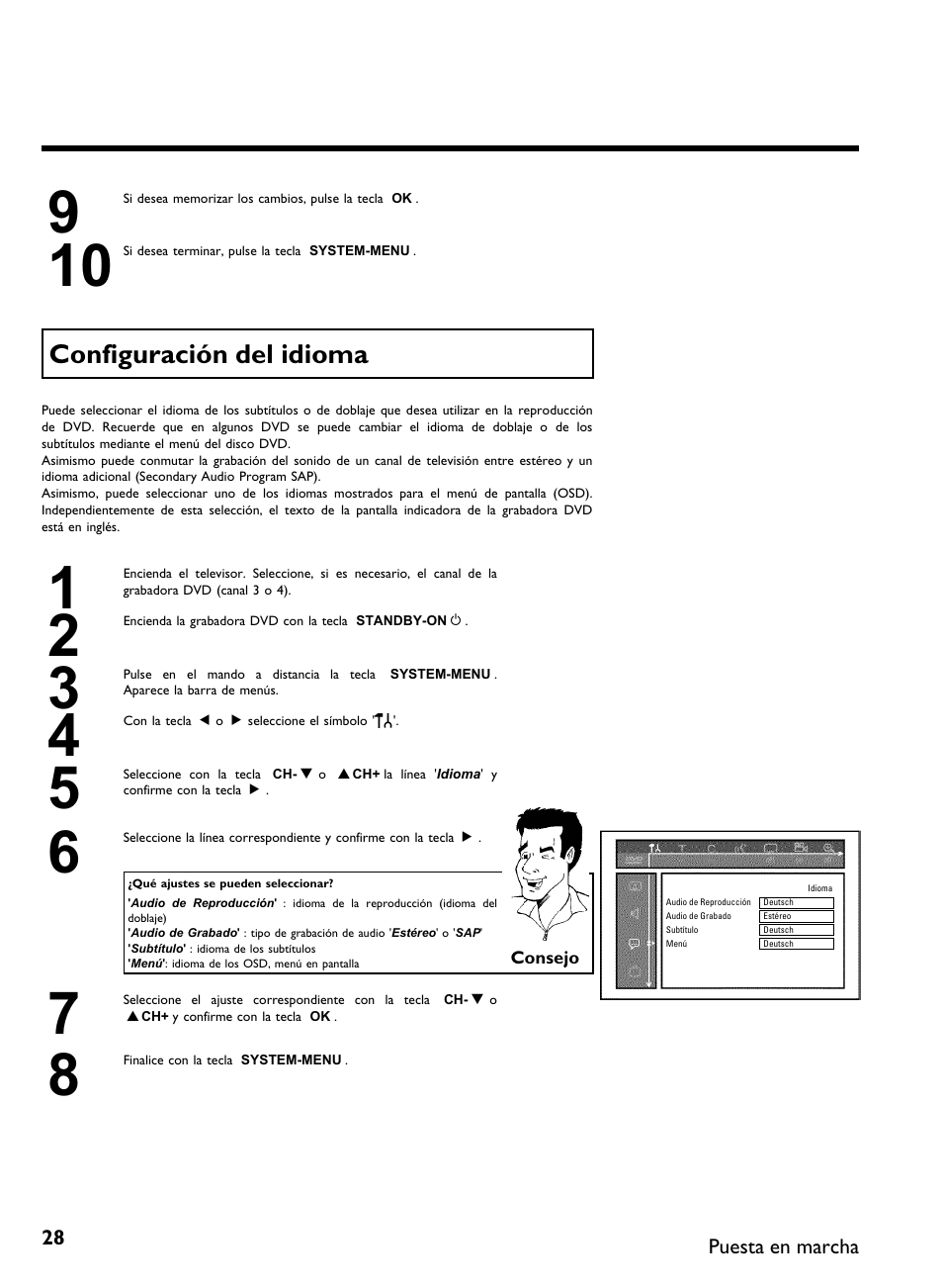 Configuración del idioma | Philips DVDR 80 User Manual | Page 150 / 228