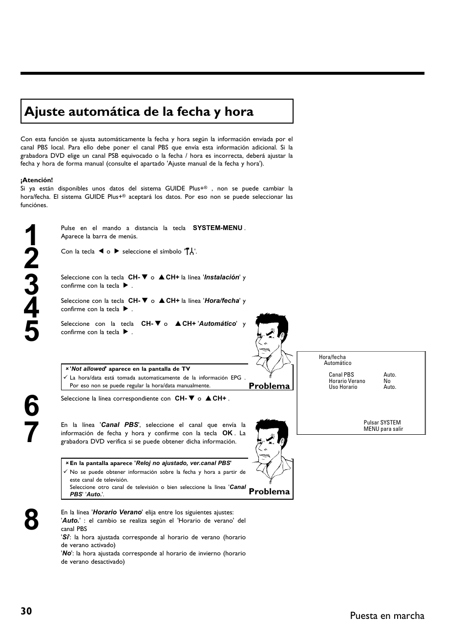 Ajuste automática de la fecha y hora | Philips DVDR 80 User Manual | Page 152 / 228