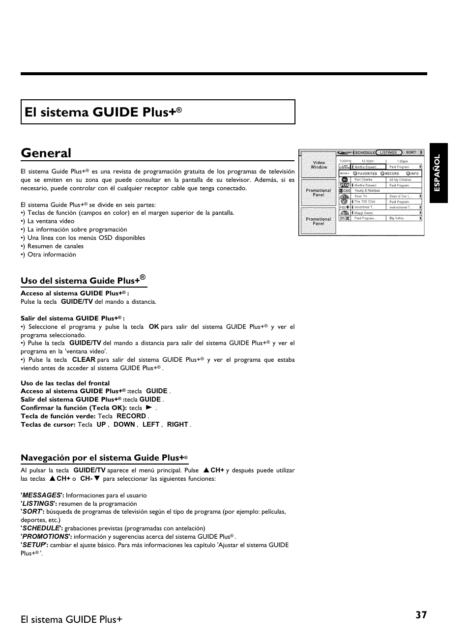 El sistema guide plus, General, Uso del sistema guide plus | Navegación por el sistema guide plus | Philips DVDR 80 User Manual | Page 159 / 228