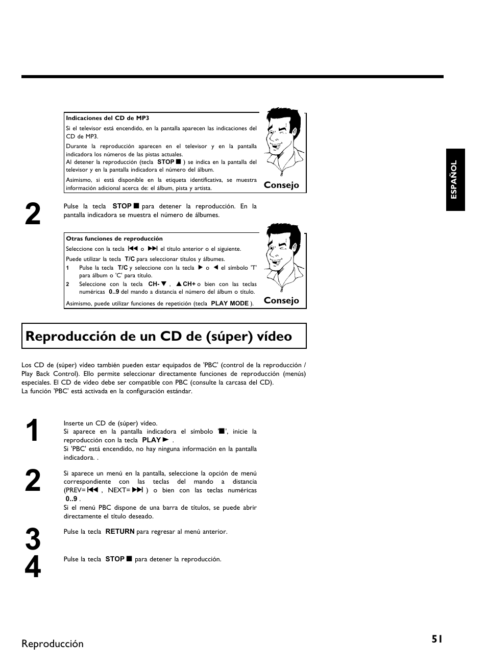 Reproducción de un cd de (súper) vídeo, Reproducción | Philips DVDR 80 User Manual | Page 173 / 228