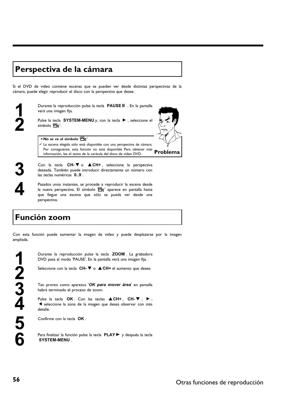 Perspectiva de la cámara, Función zoom | Philips DVDR 80 User Manual | Page 178 / 228