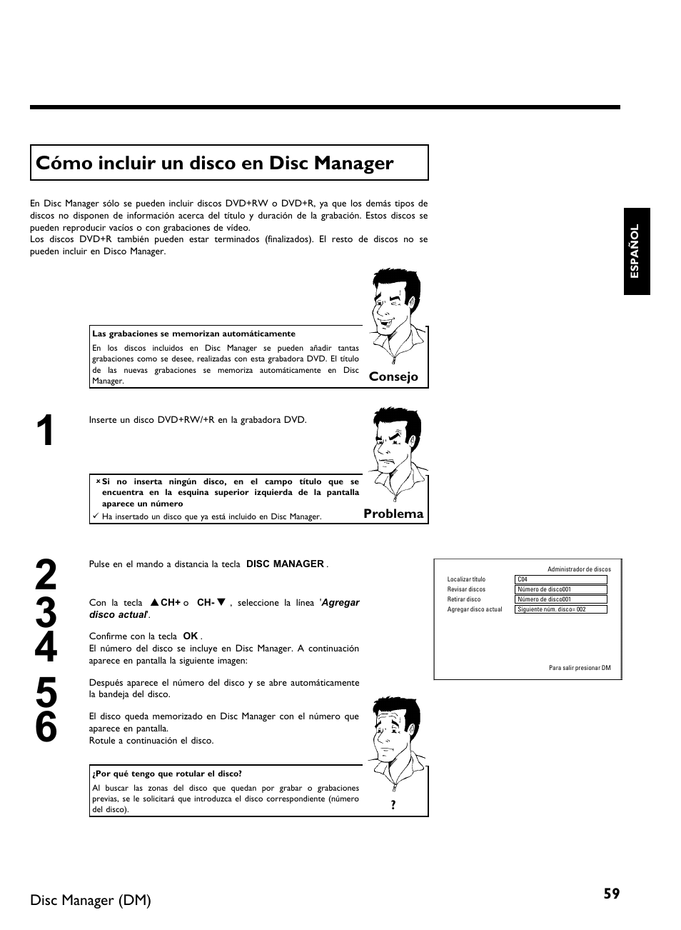 Cómo incluir un disco en disc manager | Philips DVDR 80 User Manual | Page 181 / 228