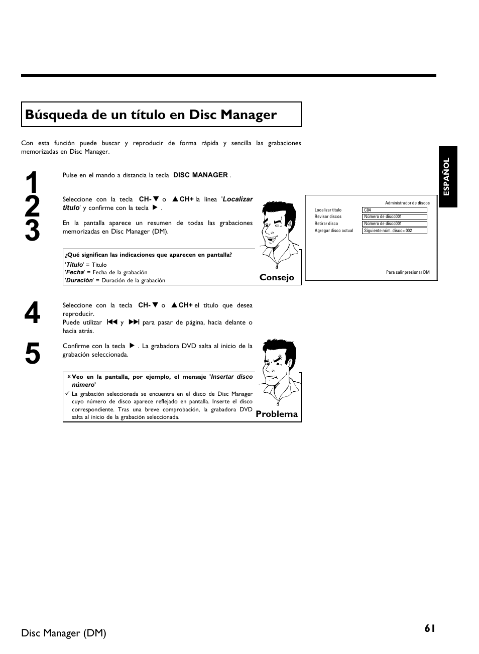 Búsqueda de un título en disc manager | Philips DVDR 80 User Manual | Page 183 / 228