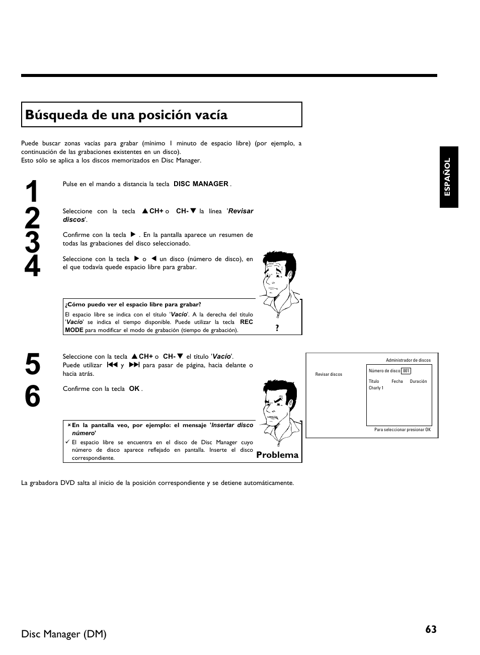 Búsqueda de una posición vacía | Philips DVDR 80 User Manual | Page 185 / 228