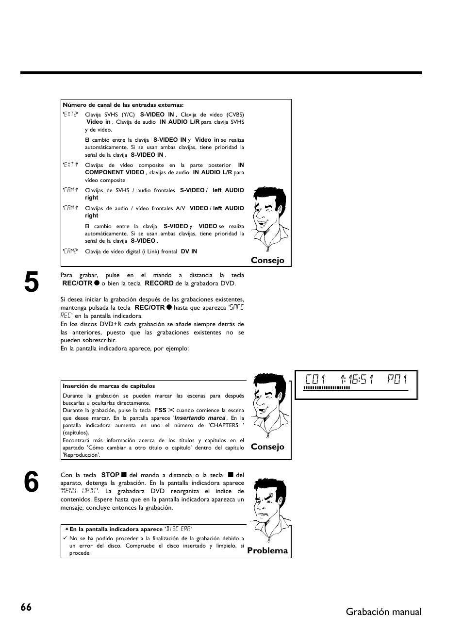 Grabación manual | Philips DVDR 80 User Manual | Page 188 / 228