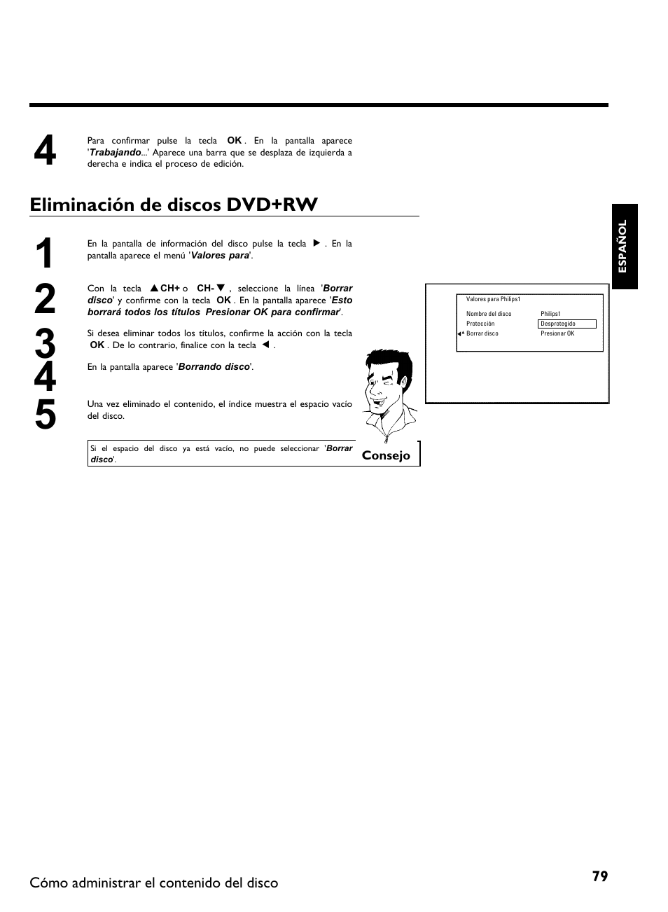 Eliminación de discos dvd+rw | Philips DVDR 80 User Manual | Page 201 / 228